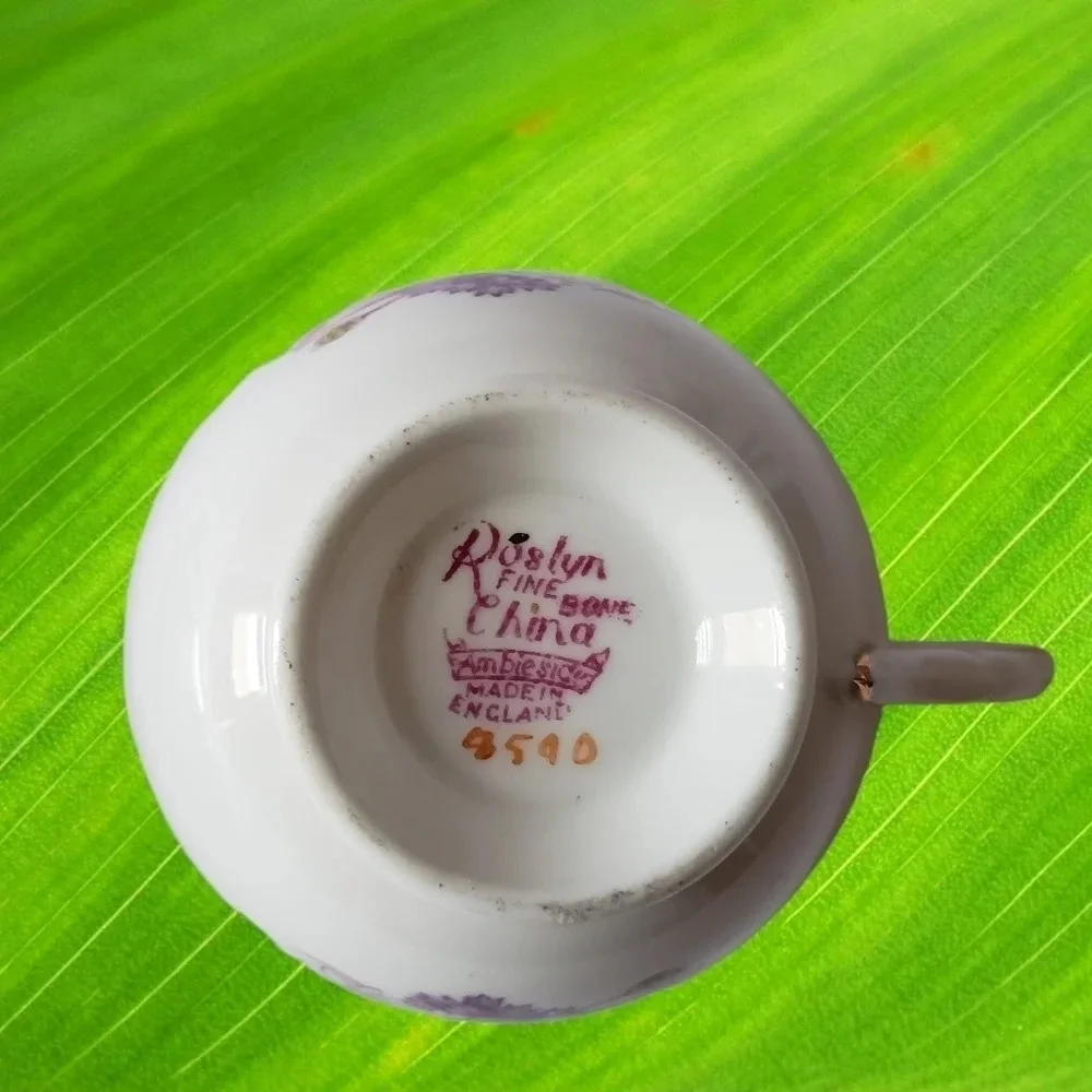 Vintage Roslyn Ambleside Cup And Saucer Pink Poppies Daisies 1950s English Bone